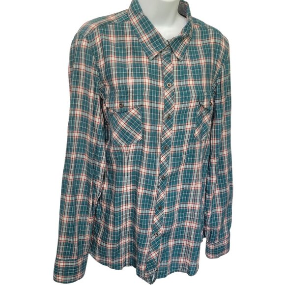 Natural Reflections Shirt Womens L Green Plaid Long Roll Tab Sleeve Button Up - Picture 2 of 10